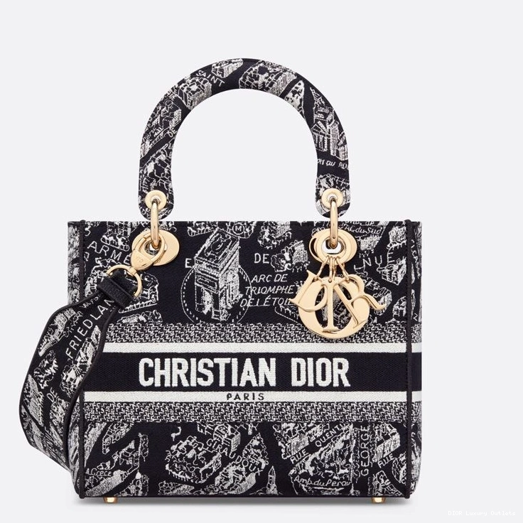Cheap Plan Black D-lite Motif de Lady Paris Bag Medium Canvas 0717 Luxury